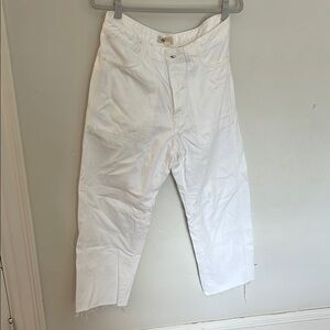 Madewell White Darted Button Frint  Barrel Leg Jean (frayed)
